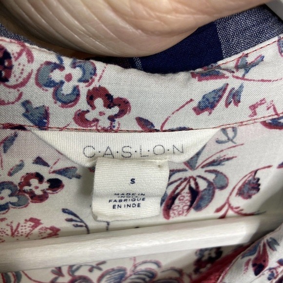 Caslon Floral Back Red and Blue Plaid Button Up Tunic Top S - Picture 11 of 11